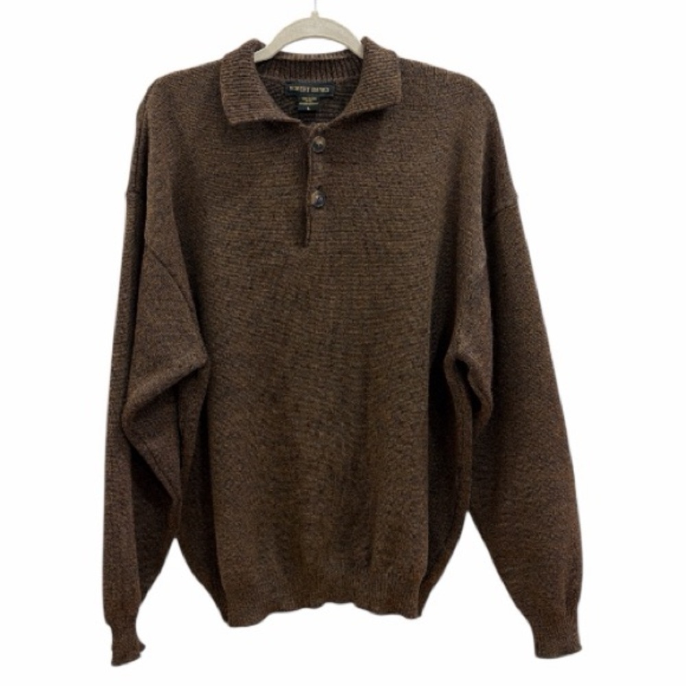 Vtg Robert Banks Brown Merino Wool 1/4 Zip Pullover Sweater w/ Elbow Patch, Sz L